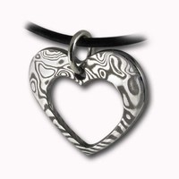 Heart-within-a-Heart Damascus Steel Pendant
